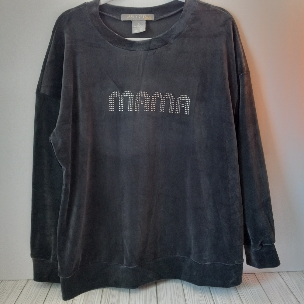 Lark + Grey Maternity Mama Rhinestone Velour Sweatshirt